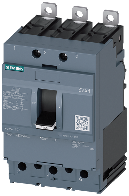 3VA4145-5ED34-0AA0 Siemens Molded Case Circuit Breaker With Thermal - Magnetic Trip Unit, 45A 3-Pole