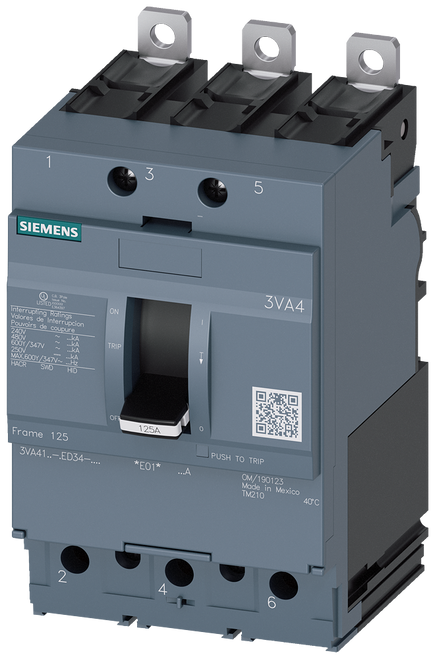 3VA4180-6ED34-0AA0 Siemens Molded Case Circuit Breaker With Thermal - Magnetic Trip Unit, 80A 3-Pole