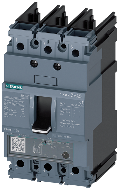 3VA5150-5EF31-0AA0 Siemens Molded Case Circuit Breaker With Thermal - Magnetic Trip Unit, 50A 3-Pole