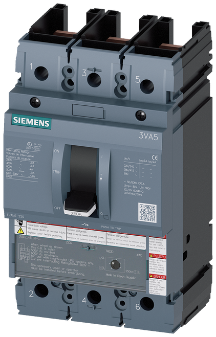 3VA5210-5EC31-0AA0 Siemens Molded Case Circuit Breaker with Thermal - Magnetic Trip Unit, 3 Pole 100A 