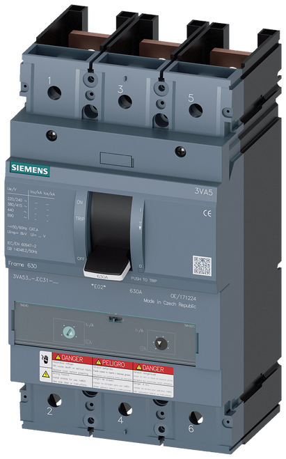 3VA5335-6EC31-0AA0 Siemens Molded Case Circuit Breaker with Thermal - Magnetic Trip Unit, 3 Pole 350A 