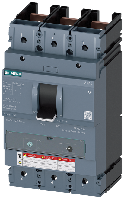 3VA5450-5EC31-0AA0 Siemens Molded Case Circuit Breaker with Thermal - Magnetic Trip Unit, 3 Pole 500A 