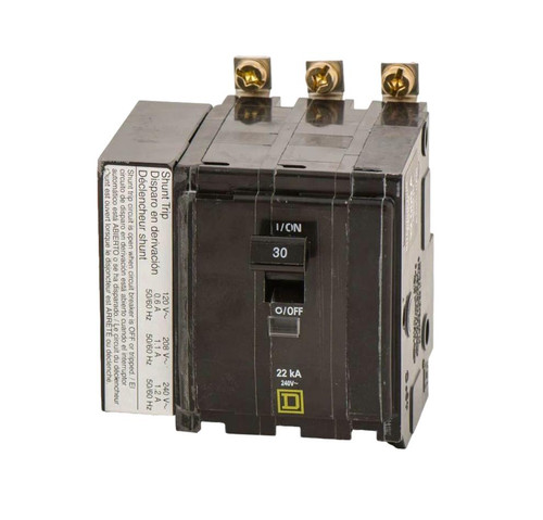 QOB330VH1021
22kaic, 3 Pole, 30A, Breaker with 120VAC Shunt Trip