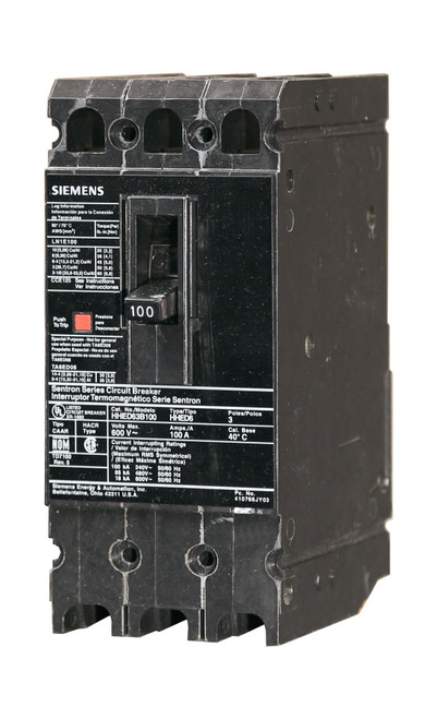 HHED63B100
65kAIC Interrupting Rating
100 Amp, 600VAC HHED63B100
65kAIC Interrupting Rating
100 Amp, 600VAC