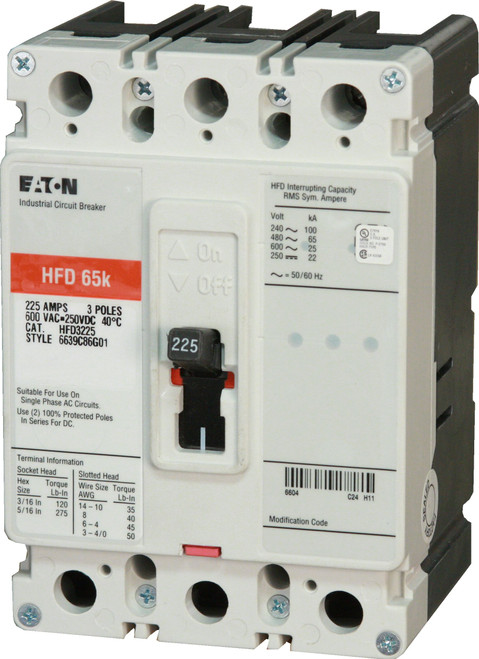 All New HFD3225L Eaton Brnad Series C 225 Amp Circuit Breaker