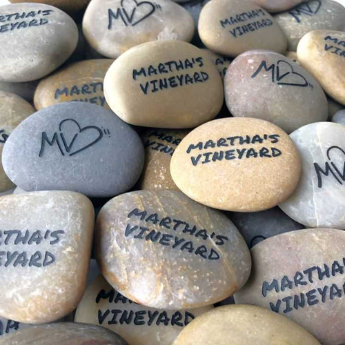 Custom Unpolished River Rocks Engraved in Black, 1.5"-2.25"