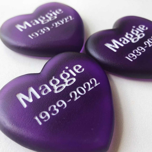 Purple Heart Shaped Glass Stones, 1.5"-1.75"