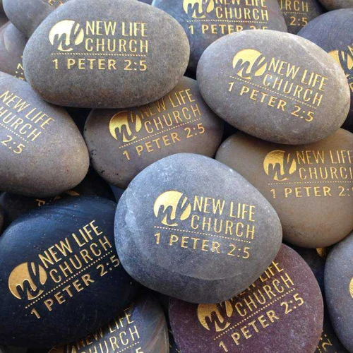 Custom Unpolished River Rocks Engraved in Gold, 1.5"-2.25"