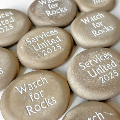 Custom Engraved Tan Unpolished Rocks with White, 2"-2.25"