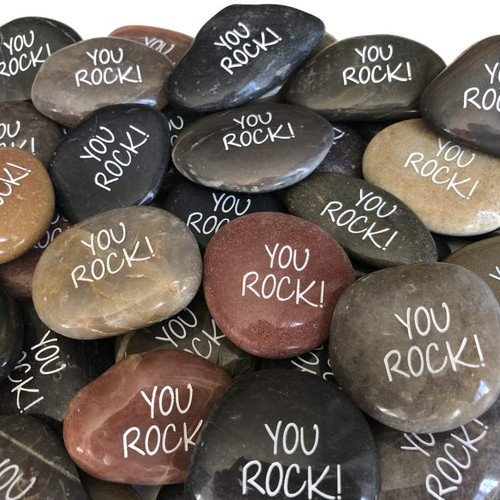 These stones are engraved in white and will show someone how much you think that they "rock!"