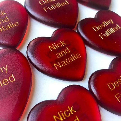 Red Cranberry Heart Shaped Glass Stones, 2"-2.25"