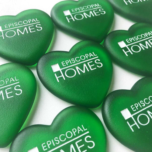 Green Heart Shaped Glass Stones, 2"-2.25"