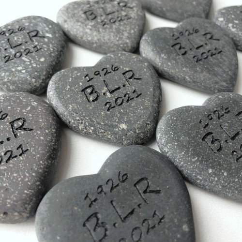 Small Gray Custom Heart Stones with Black Ink , 1.5"-1.75"