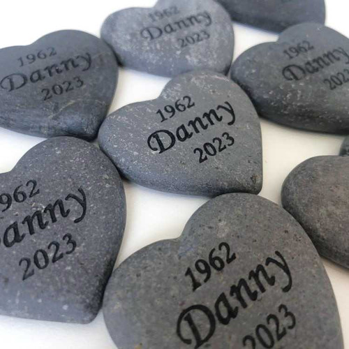 Small Gray Custom Heart Stones with Black Ink , 1.5"-1.75"