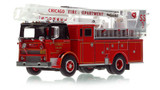 1:50 scale model of Chicago 1967 Mack MB/Pierce/Pitman 50' Snorkel Squad 1 - Late Edition