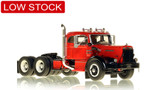 1:50 scale model of a 1954 Autocar DC-100T Tandem Axle Integral Sleeper - Red over Black