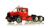 1:50 scale model of a 1954 Autocar DC-100T Tandem Axle Integral Sleeper - Red over Black
