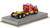 1:50 scale model of a 1954 Autocar DC-100T Tandem Axle Integral Sleeper - Red over Yellow