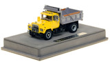 1:50 scale model of Mack® R Single Axle Dump Truck - Yellow over Black w/Grey Dump Body