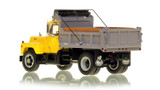 1:50 scale model of Mack® R Single Axle Dump Truck - Yellow over Black w/Grey Dump Body