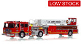 1:50 scale model of Los Angeles County Fire Department 2013 KME AerialCat 100' Quint 185