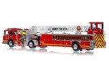 1:50 scale model of Los Angeles County Fire Department 2013 KME AerialCat 100' Quint 185