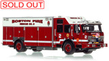 1:50 scale model of Boston Fire Department 2021 E-One Typhoon Rescue 2 - Roxbury