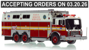 1:50 scale model of FDNY 1985 Mack MC/Saulsbury Rescue Services - Ex R1 - Manhattan
