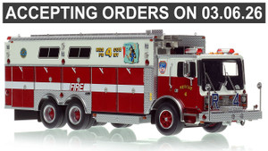 1:50 scale model of FDNY 1988 Mack MC/Saulsbury Rescue 4 - Queens