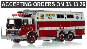 1:50 scale model of FDNY 1985 Mack MC/Saulsbury Rescue 5 - Staten Island