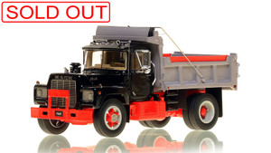 1:50 scale model of Mack® R Single Axle Dump Truck - Black over Red w/Grey Dump Body