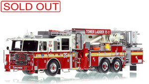 1:50 scale model of FDNY 2010 Seagrave Marauder II 75' Tower Ladder 35 - Manhattan