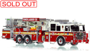 1:50 scale model of FDNY 2010 Seagrave Marauder II 75' Tower Ladder 135 - Queens