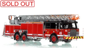1:50 scale model of Chicago Fire Department 2020 E-One 100' Rear Mount - Truck 49