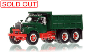 1:50 scale model of Mack® B61 SX Tandem Axle Dump Truck - Green over Red