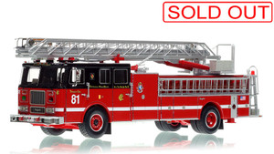 1:50 scale model of Chicago Fire Department Truck 81 - Seagrave 100' Ladder