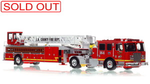 1:50 scale model of Los Angeles County Fire Department 2014 KME AerialCat 100' Quint 164
