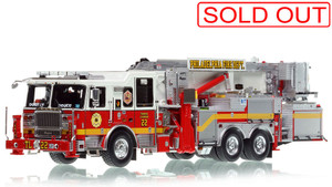 1:50 scale model of Philadelphia Fire Department 2021 Seagrave 75' Tower Ladder 22