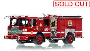 1:50 scale model of Boston Fire Department 2017 E-One Typhoon Engine 28