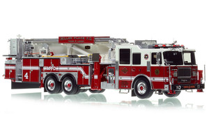 1:50 scale model of Miller Place Fire Department 2013 Seagrave Attacker 95' Tower Ladder 4