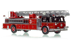 1:50 scale model of Chicago Fire Department 1968 Seagrave 100' Ladder - H&L Co. 63 - O'Hare Airport