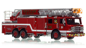 1:50 scale model of Dallas Fire-Rescue 2022 Pierce Velocity Ascendant 107' Truck 25 - South Oak Cliff