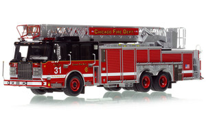 1:50 scale model of Chicago Fire Department 2010 Spartan 103' Rear Mount - Truck 31 - West Lawn