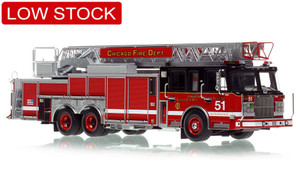 1:50 scale model of Chicago Fire Department 2010 Spartan 103' Rear Mount - Truck 51 - Englewood