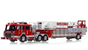 1:50 scale model of Columbus Division of Fire 2008 ALF Eagle/LTI 110’ TDA Ladder 1 - Downtown