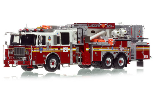1:50 scale model of FDNY 2017 Seagrave Attacker 75' Tower Ladder 120 - Brooklyn 1:50 scale model of FDNY 2017 Seagrave Attacker 75' Tower Ladder 120 - Brooklyn