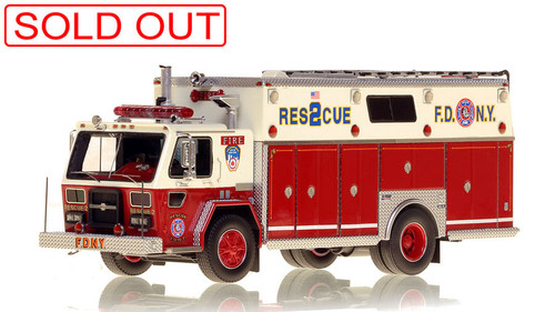 1:50 scale model of FDNY 1982 ALF/Saulsbury Rescue 2 as seen in 1988 1:50 scale model of FDNY 1982 ALF/Saulsbury Rescue 2 as seen in 1988