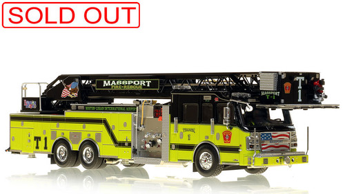 1:50 scale model of Massport Truck 1 Rosenbauer 101' Cobra Aerial Platform
