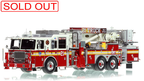 1:50 scale model of FDNY 2010 Seagrave Marauder II 75' Tower Ladder 21 - Manhattan
