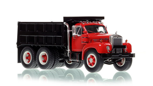 1:50 scale model of Mack® B61 SX Tandem Axle Dump Truck - Red over Black with Black Dump Body